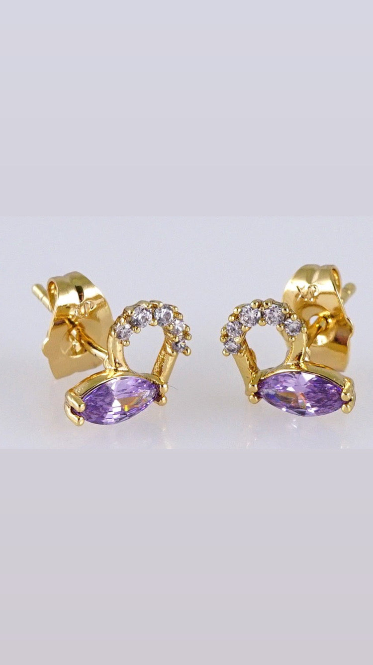 Color diamond knob earrings