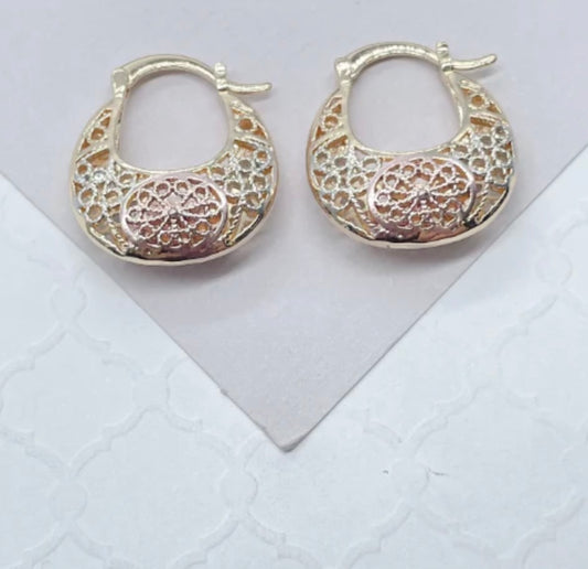 Three tone basket earrings