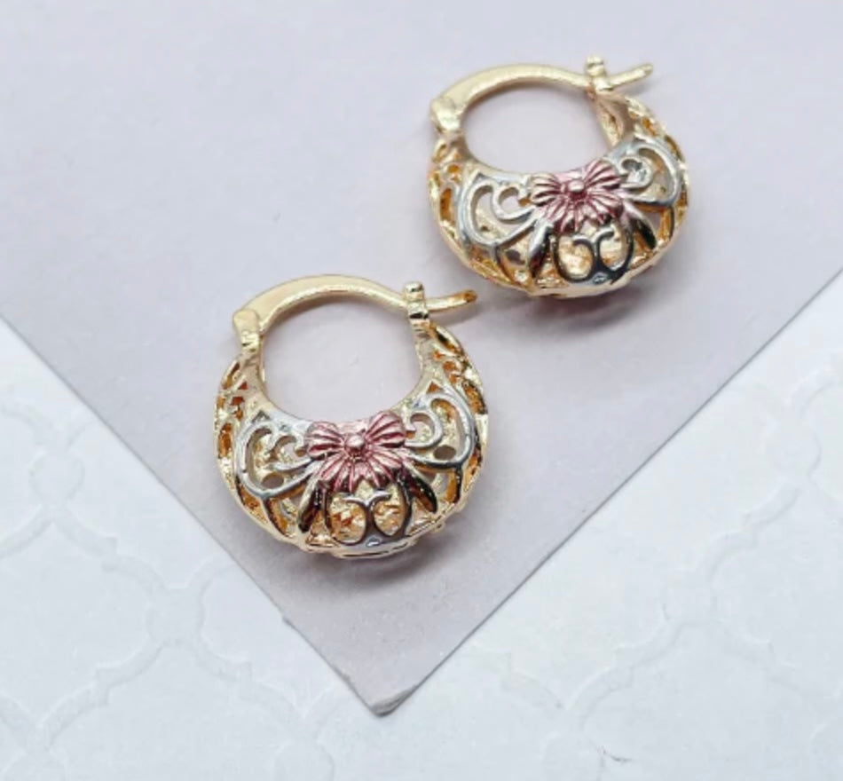 Three tone basket earrings